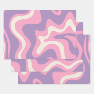 Retro Liquid Swirl Groovy Abstract Paars Roze Inpakpapier Vel