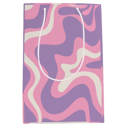 Retro Liquid Swirl Groovy Abstract Paars Roze Medium Cadeauzakje (Voorkant)