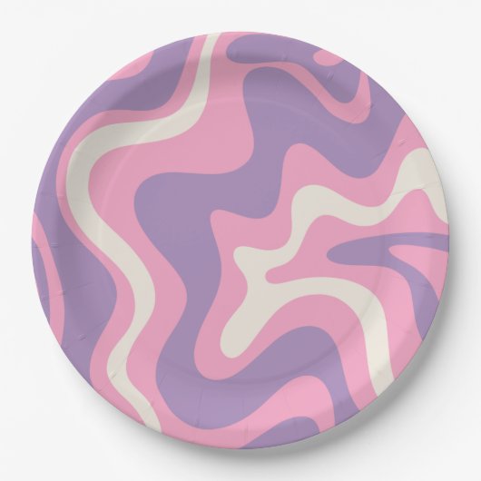 Retro Liquid Swirl Groovy Abstract Paars Roze Papieren Bordje (Voorkant)