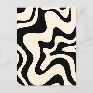 Retro Liquid Swirl Modern Abstract Pattern Black Briefkaart