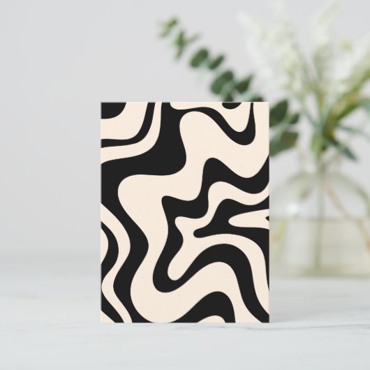 Retro Liquid Swirl Modern Abstract Pattern Black Briefkaart (Staand voorkant)