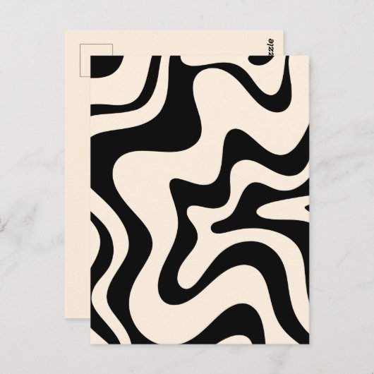 Retro Liquid Swirl Modern Abstract Pattern Black Briefkaart (Voorkant / Achterkant)