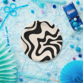Retro Liquid Swirl Modern Abstract Pattern Black Papieren Bordje (Feest)