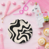 Retro Liquid Swirl Modern Abstract Pattern Black Papieren Bordje (Feest)