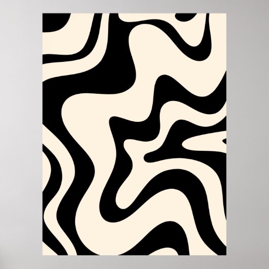 Retro Liquid Swirl Modern Abstract Pattern Black Poster (Voorkant)