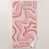 Retro Liquid Swirl Plastic Abstract Patroonroze Strandlaken (Voorkant)