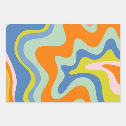 Retro Liquid Swirl Trippy Abstract Patroon Inpakpapier Vel (Voorkant 3)