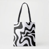 Retro Liquid Swirl Trippy Black en White Abstract Tote Bag (Voorkant)