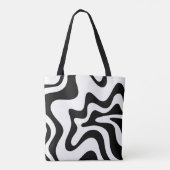 Retro Liquid Swirl Trippy Black en White Abstract Tote Bag (Achterkant)