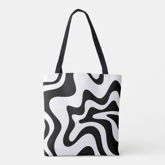 Retro Liquid Swirl Trippy Black en White Abstract Tote Bag (Achterkant)