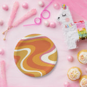 Retro Liquid Swirls Patroon in Oranje Roze Mosterd Papieren Bordje (Feest)