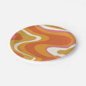 Retro Liquid Swirls Patroon in Oranje Roze Mosterd Papieren Bordje (Gekanteld)