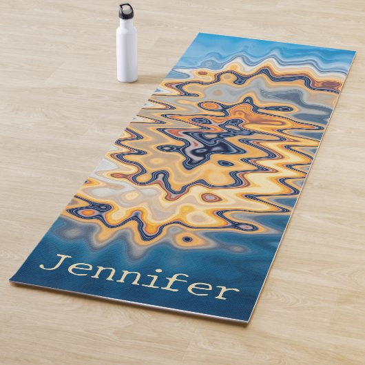 Retro Liquid Wavy Swirl Blue Yellow Pattern Name Yogamat (In situ)