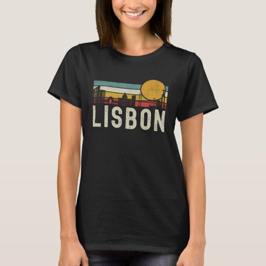 Retro Lissabon Zonsondergang Skyline Landschap Lis T-shirt (Voorkant)