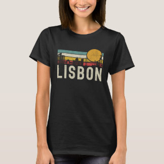 Retro Lissabon Zonsondergang Skyline Landschap Lis T-shirt