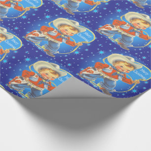 Retro Little Cowboy met Rope Merry Kerstmis Cadeaupapier