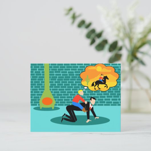 Retro Little Cowboy Postcard Briefkaart (Staand voorkant)