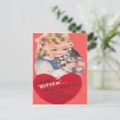  Retro Little Girl & Kitten Valentijn Kaart (Staand voorkant)