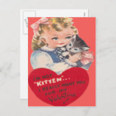  Retro Little Girl & Kitten Valentijn Kaart (Voorkant / Achterkant)