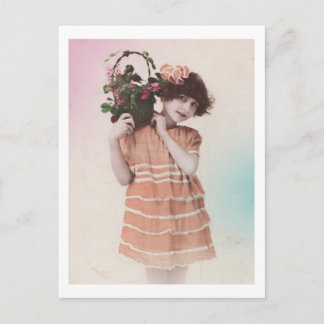Retro Little Girl met Oranje dress Briefkaart