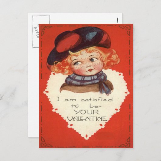  Retro Little Girl Valentijn Kaart (Voorkant / Achterkant)