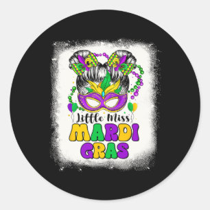 Retro Little Miss Mardi Gras Outfit Jeugdmeisje Wo Ronde Sticker