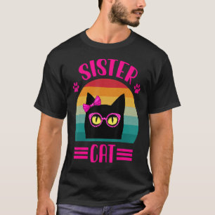 Retro Little Sister Cat met roze glazen kat T-shirt