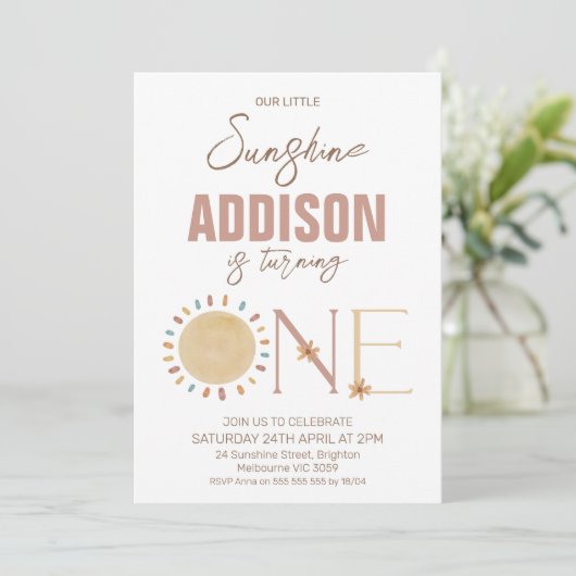 Retro Little Sunshine 1st Birthday Invitation Kaart (Staand voorkant)