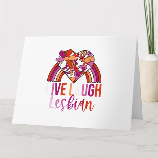 Retro Live Lach Lesbisch Regenboog Bloemen Hart Pr Kaart (Voorkant)