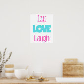 Retro Live Lach Liefde Roze Turquoise Typografie Poster (Keuken)