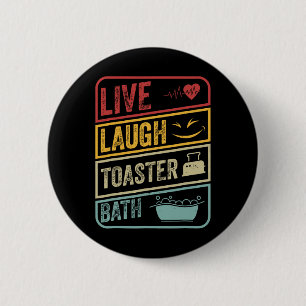 Retro Live Lachbroodrooster Bath Skeleton Grappig  Ronde Button 5,7 Cm