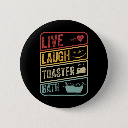 Retro Live Lachbroodrooster Bath Skeleton Grappig Ronde Button 5,7 Cm (Voorkant)