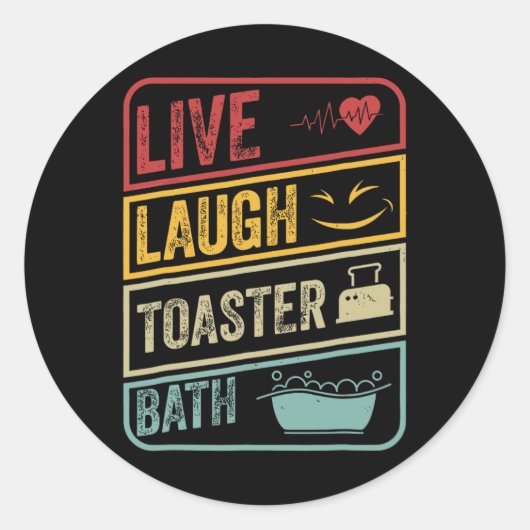 Retro Live Lachbroodrooster Bath Skeleton Grappig Ronde Sticker (Voorkant)