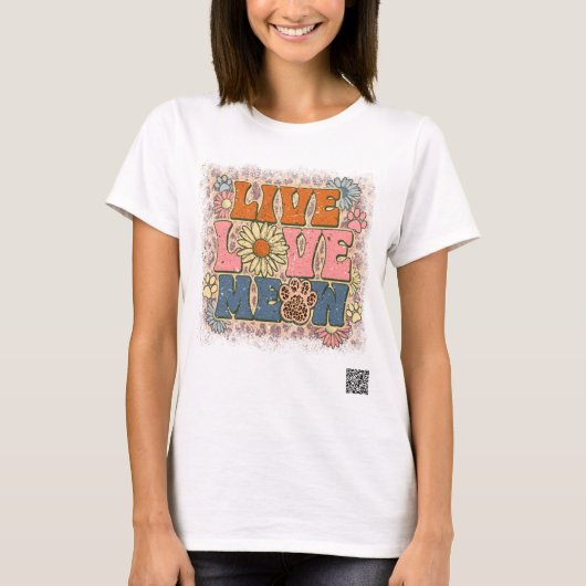 Retro Live Love Meow T-shirt (Voorkant)
