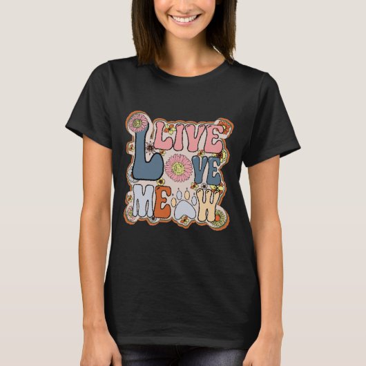 Retro Live Love Meow T-shirt (Voorkant)