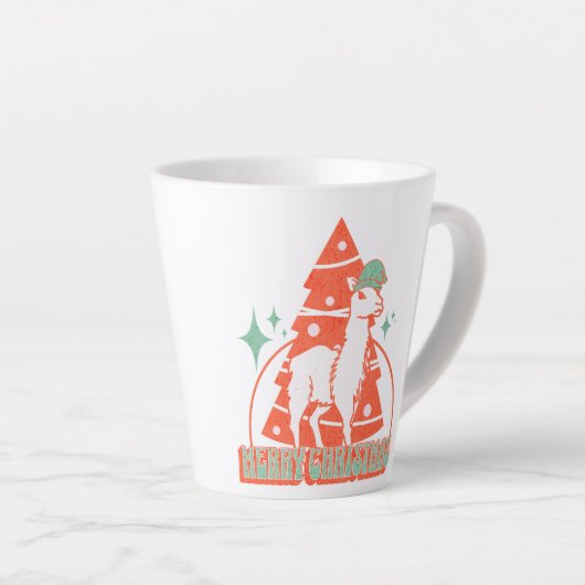 Retro Llama Alpaca Kerstmis Karakter Latte Mok (Rechterhoek)