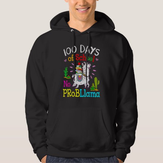 Retro Llama & Books Happy 100 Days Of School No Pr Hoodie (Voorkant)