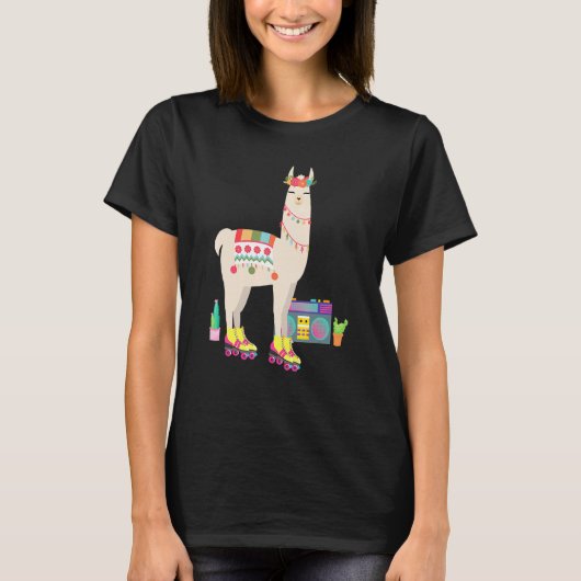 Retro Llama Roller Schaats Derby 70s 80s T-shirt (Voorkant)