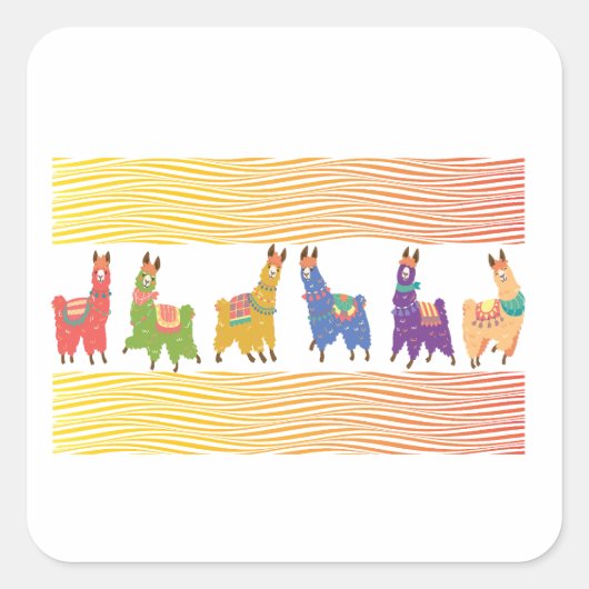 Retro Llamas Vierkante Sticker (Voorkant)