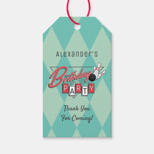 Retro Logo Bowling Birthday Party Cadeaulabel (Voorkant)