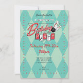 Retro Logo Bowling Birthday Party Invitation Kaart (Voorkant)