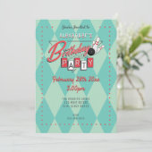 Retro Logo Bowling Birthday Party Invitation Kaart (Staand voorkant)