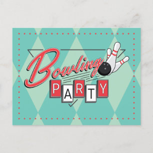 Retro Logo Bowling Feest Postkaart Aankondigingskaart