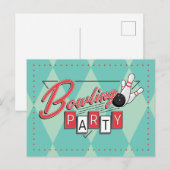 Retro Logo Bowling Feest Postkaart Aankondigingskaart (Voorkant / Achterkant)