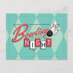 Retro Logo Bowling Nacht Uitnodiging Briefkaart