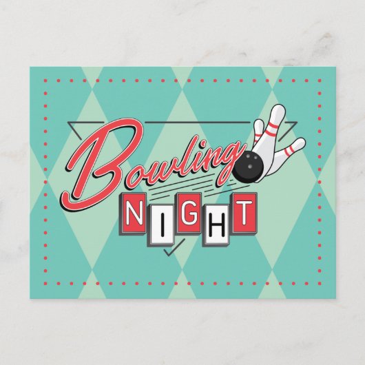 Retro Logo Bowling Nacht Uitnodiging Briefkaart (Voorkant)