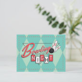 Retro Logo Bowling Nacht Uitnodiging Briefkaart (Staand voorkant)
