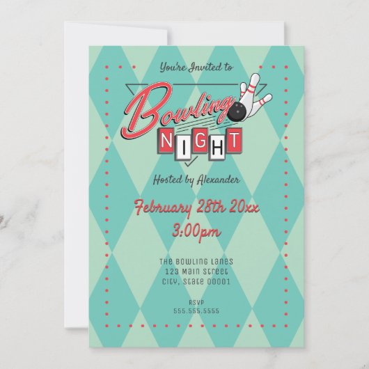 Retro Logo Bowling Night Uitnodiging (Voorkant)