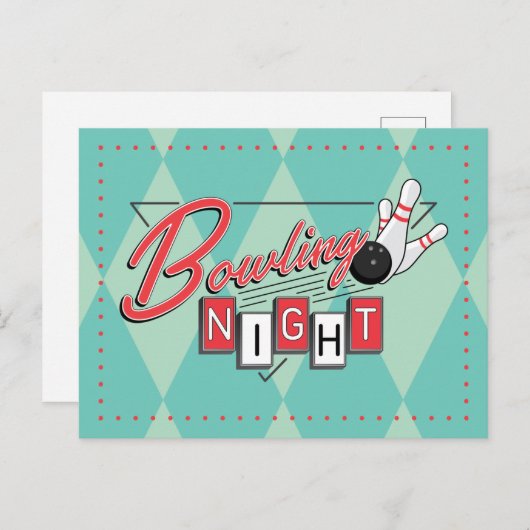 Retro Logo Bowling Night Uitnodiging Briefkaart (Voorkant / Achterkant)