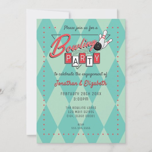 Retro Logo Bowling Party Uitnodiging (Voorkant)